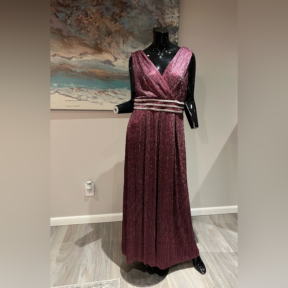 R&M Richards Merlot/silver evening Dress